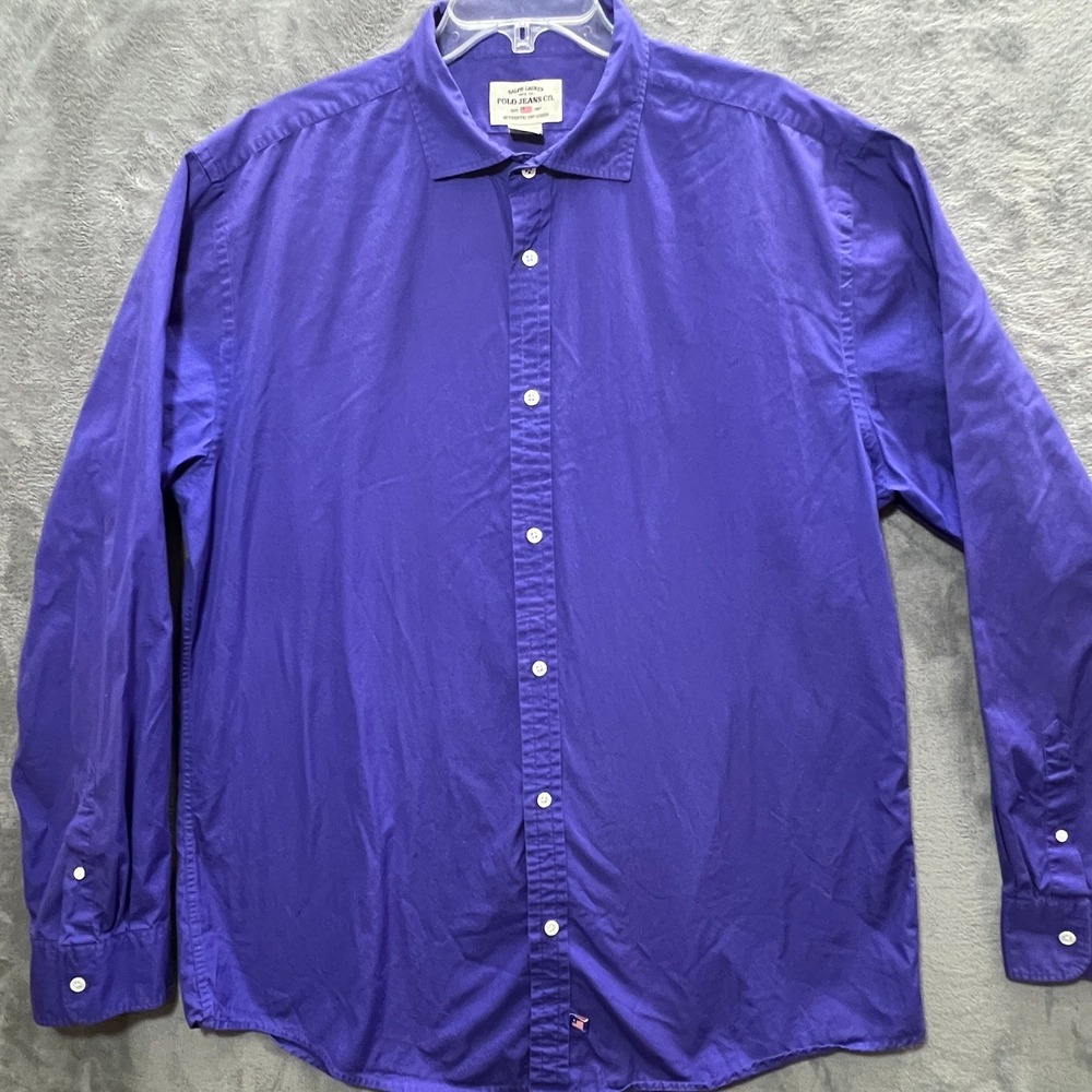 Ralph Lauren Polo Jeans Co Mens XXL Purple Button Up Shirt Cotton Long Sleeve